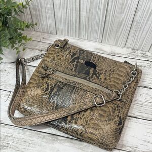 Nicole Faux Snakeskin Crossbody Shoulder Bag Brown Neutral Animal Print